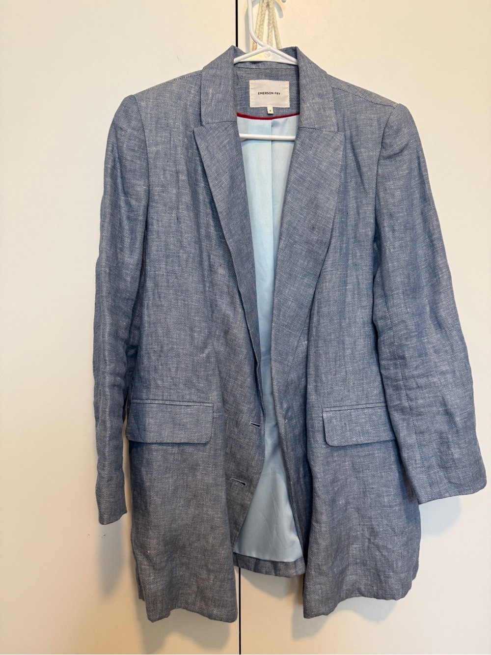 Emerson Fry Sky Blue Double-Breasted Linen-Blend Blazer